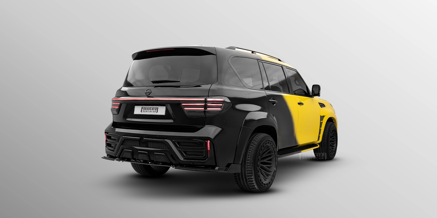 Infiniti QX80 Yellow and Black Modified Back Side View